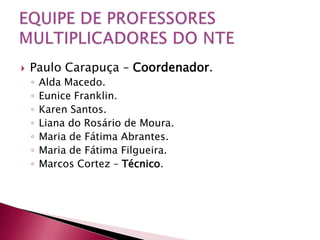    Paulo Carapuça – Coordenador.
    ◦   Alda Macedo.
    ◦   Eunice Franklin.
    ◦   Karen Santos.
    ◦   Liana do Rosário de Moura.
    ◦   Maria de Fátima Abrantes.
    ◦   Maria de Fátima Filgueira.
    ◦   Marcos Cortez – Técnico.
 