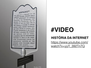 #VIDEO
https://www.youtube.com/
watch?v=yyY_392Tn7Q
HISTÓRIA DA INTERNET
 