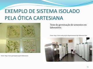 EXEMPLO DE SISTEMA ISOLADO
PELA ÓTICA CARTESIANA
73
Fonte: http://www.germipasto.agr.br/laboratorio
Fonte: http://www.esalq.usp.br/departamentos/lpv/labsemen.htm
Teste de germinação de sementes em
laboratório.
 