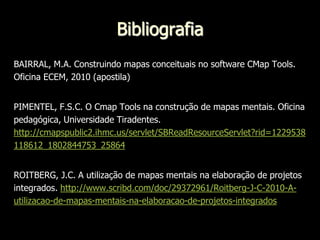 AvaliaçãoDê  seu parecer sobre as atividades desenvolvidas nesta oficina (teoria e prática) Em qual perspectiva de uso há a possibilidade de aplicação dos conhecimentos adquiridos sobre mapas conceituais?Sugestões4. Identificação (opcional)