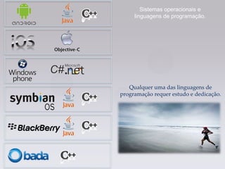 Sistemas operacionais e
     linguagens de programação.




   Qualquer uma das linguagens de
programação requer estudo e dedicação.
 