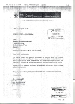 OFICIO de la PCM pedido de CDM en Puno