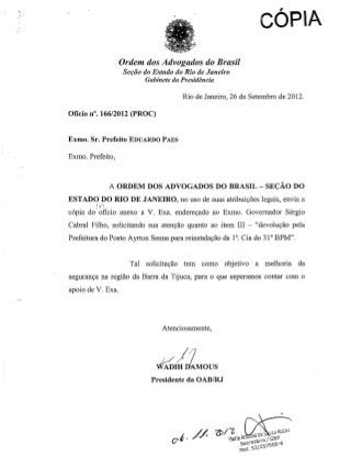 OAB-Barra - Ofício nº110/2012 e 166/2012 - Ao Governador e Prefeito - Sobre aumento do efetivo policial
