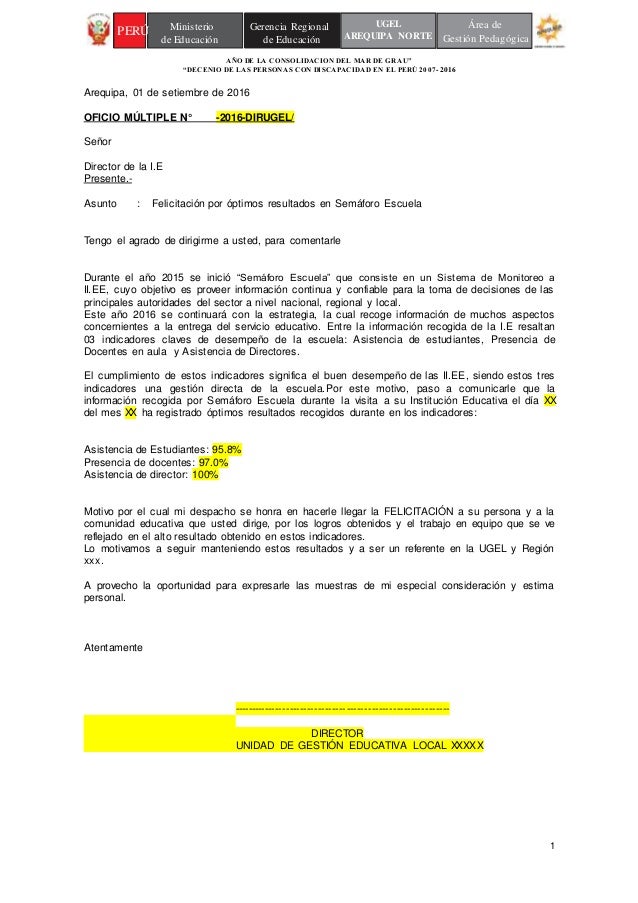 OFICIO FELICITACIÓN DE UGEL A II.EE.