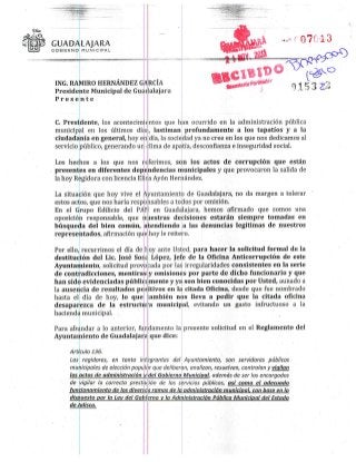 Solicitud Para Destituir Al Jefe De Oficina Anticorrupcion