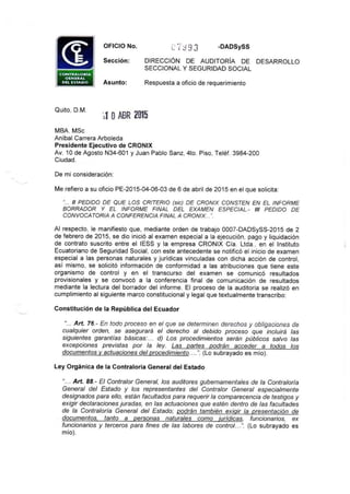 Oficio no 07993 dad sy-ss 10 de abril del 2015 mba msc anibal carrera-pres cronix no tiene responsabilidad