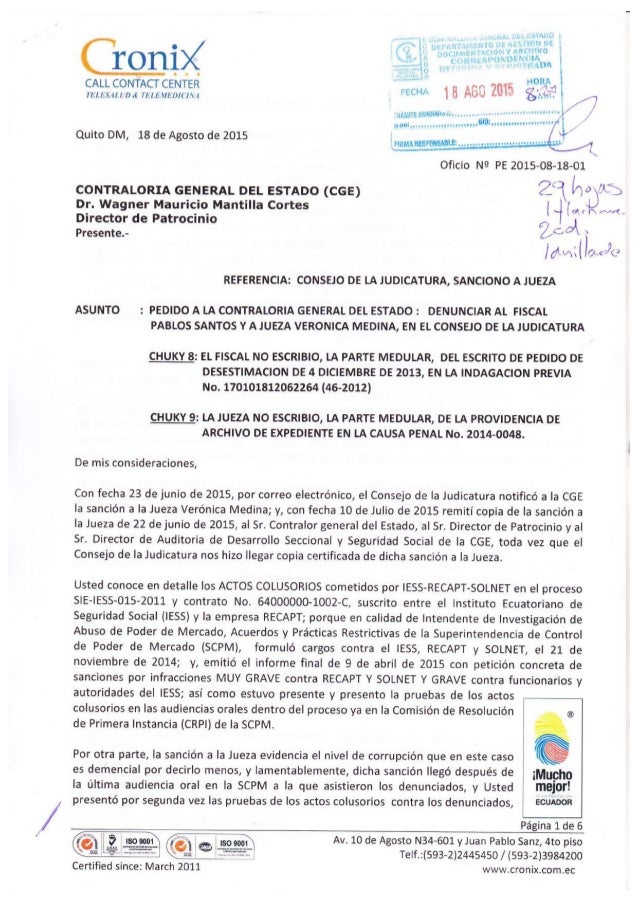 Oficio n° pe 2015 08-18-01 dr wagner mauricio mantilla 