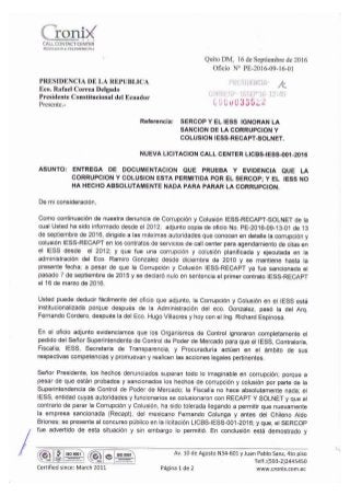 Oficio nº pe 2016 09-16-01 eco rafael correa-pres ecuador asunto-entrega de documentación