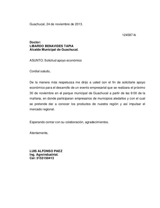 Ejemplo De Carta De Peticion De Apoyo Economico Ejemplo