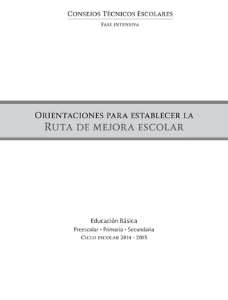 Consejos Técnicos Escolares
Fase intensiva
Orientaciones para establecer la
Ruta de mejora escolar
Educación Básica
Preescolar • Primaria • Secundaria
Ciclo escolar 2014 - 2015
 