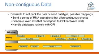 Window
• Desirable to not pack the data or send datatype, possible mappings:
•Send a series of RMA operations that align c...
