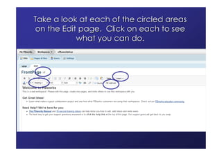 Take a look at each of the circled areas
on the Edit page. Click on each to see
           what you can do.
 