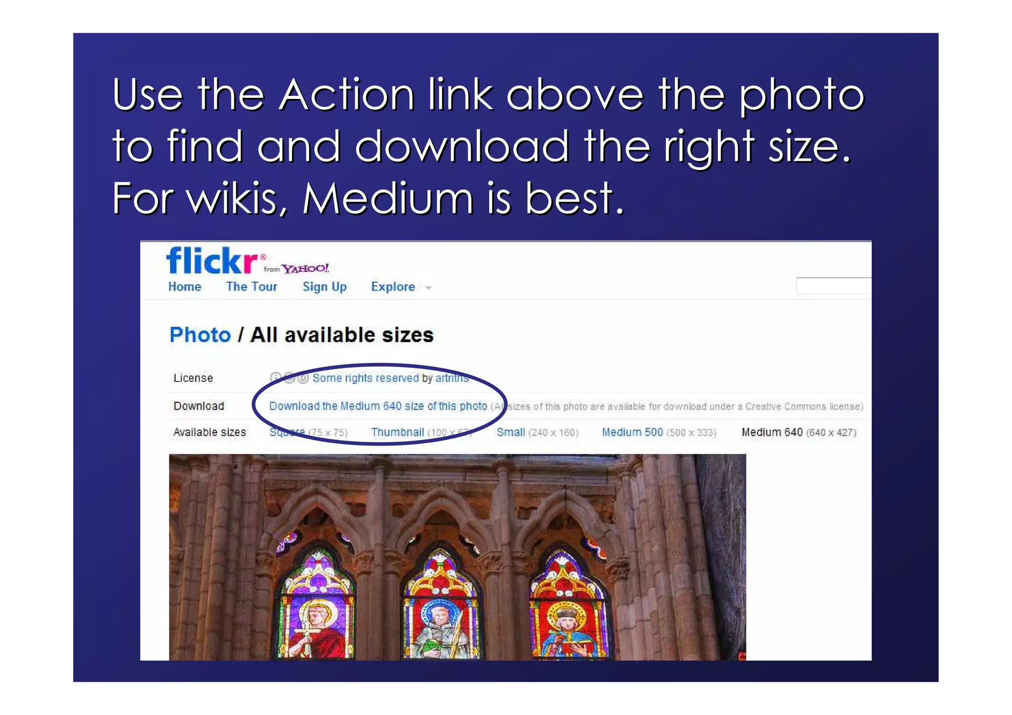 Use the Action link above the photo
to find and download the right size.
For wikis, Medium is best.
 