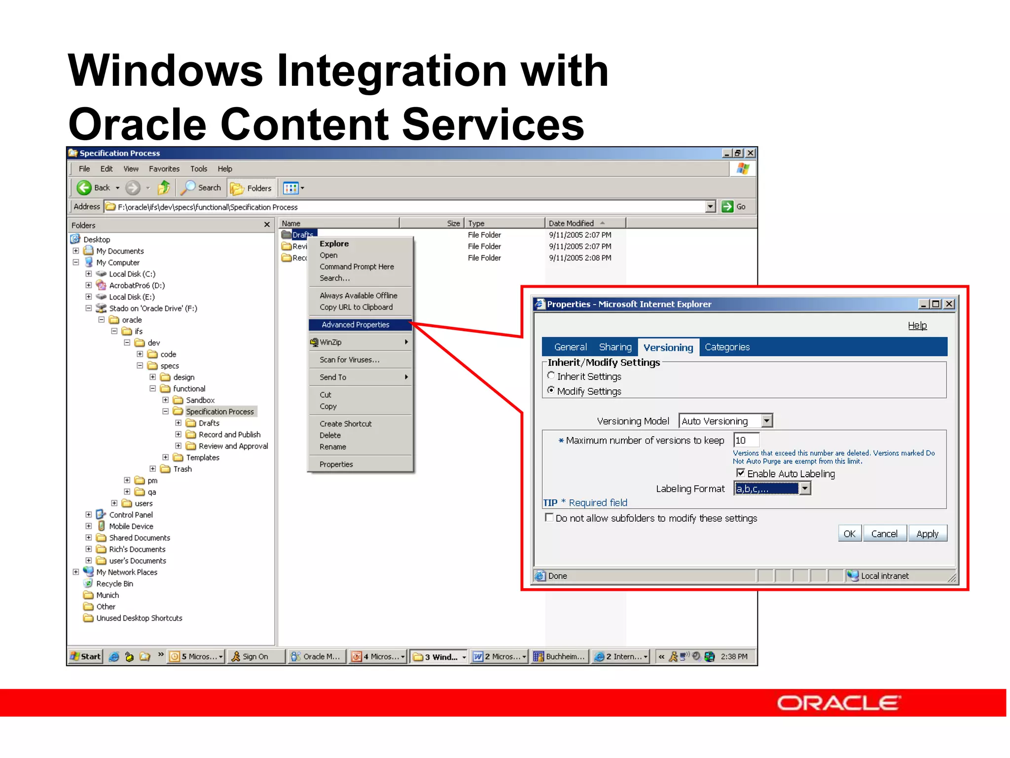 Windows Integration with
Oracle Content Services
 
