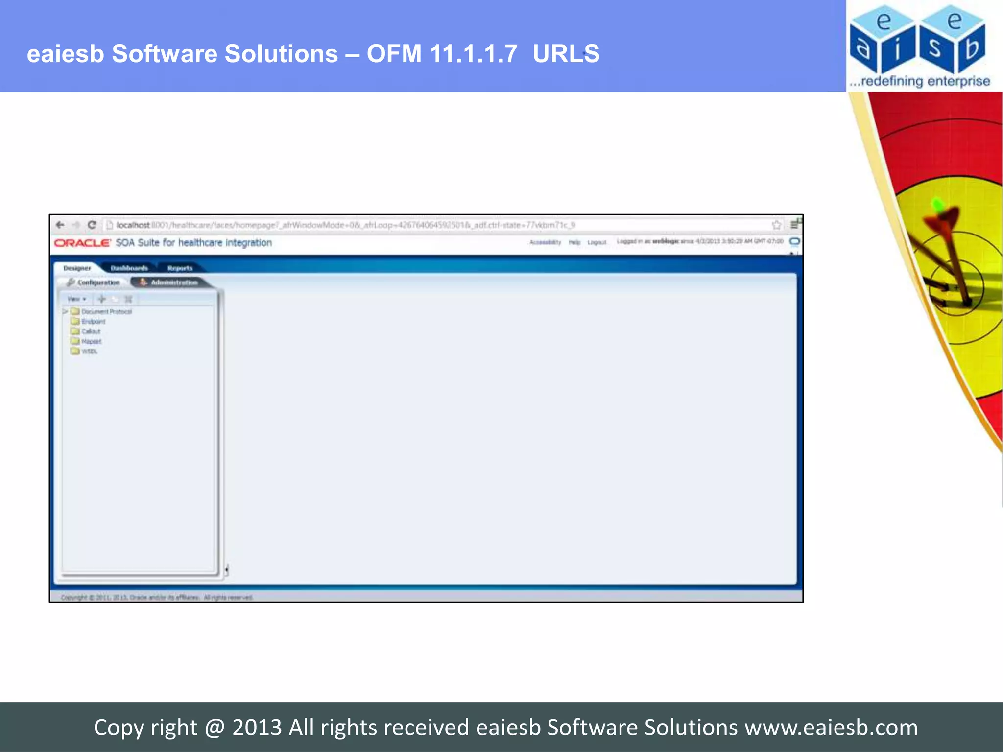 eaiesb Software Solutions – OFM 11.1.1.7 URLS




     Copy right @ 2013 All rights received eaiesb Software Solutions www.eaiesb.com
 