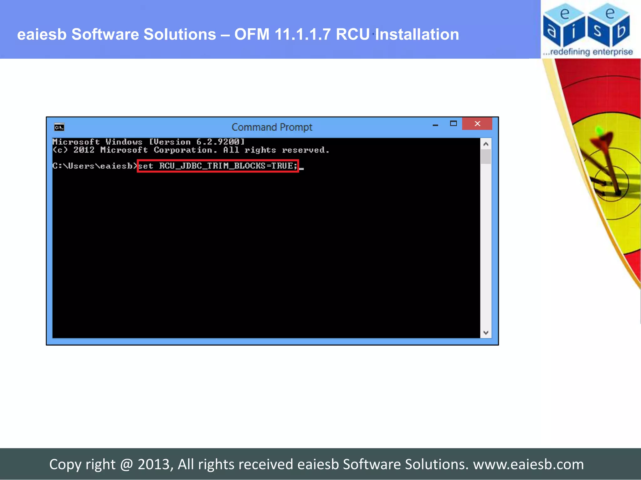 eaiesb Software Solutions – OFM 11.1.1.7 RCU Installation




    Copy right @ 2013, All rights received eaiesb Software Solutions. www.eaiesb.com
 