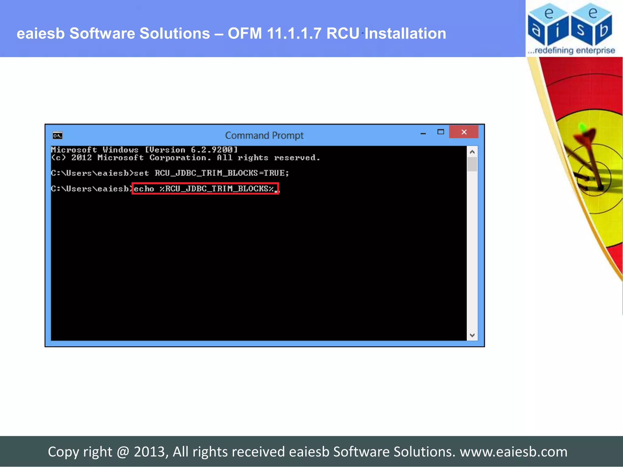 eaiesb Software Solutions – OFM 11.1.1.7 RCU Installation




    Copy right @ 2013, All rights received eaiesb Software Solutions. www.eaiesb.com
 