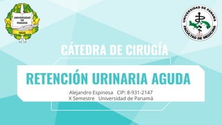 RETENCIÓN URINARIA AGUDA
Alejandro Espinosa CIP: 8-931-2147
X Semestre Universidad de Panamá
CÁTEDRA DE CIRUGÍA
 