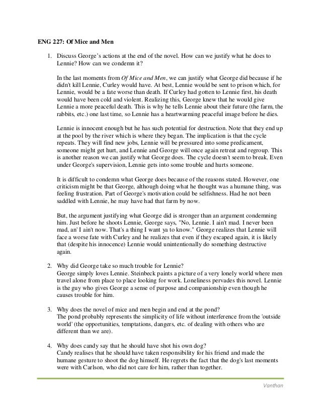 High School Reflective Essay Vanthan Eng Of Mice And Men Discuss Georges Actions At The End Apa Essay Papers also Essays On Science And Religion Of Mice And Men Analytical Essay Thesis