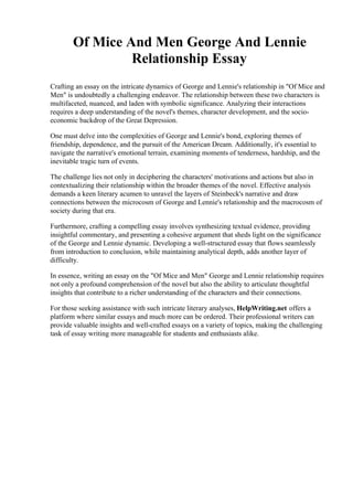 Of Mice And Men George And Lennie Relationship Essay pdf Of Mice And Men George And Lennie Relationship Essay pdf
