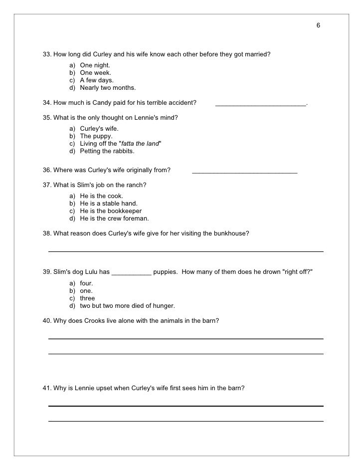 Of Mice And Men Quiz