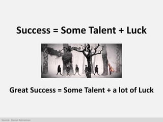 Great Success = Some Talent + a lot of Luck
Success = Some Talent + Luck
Source: Daniel Kahneman
 