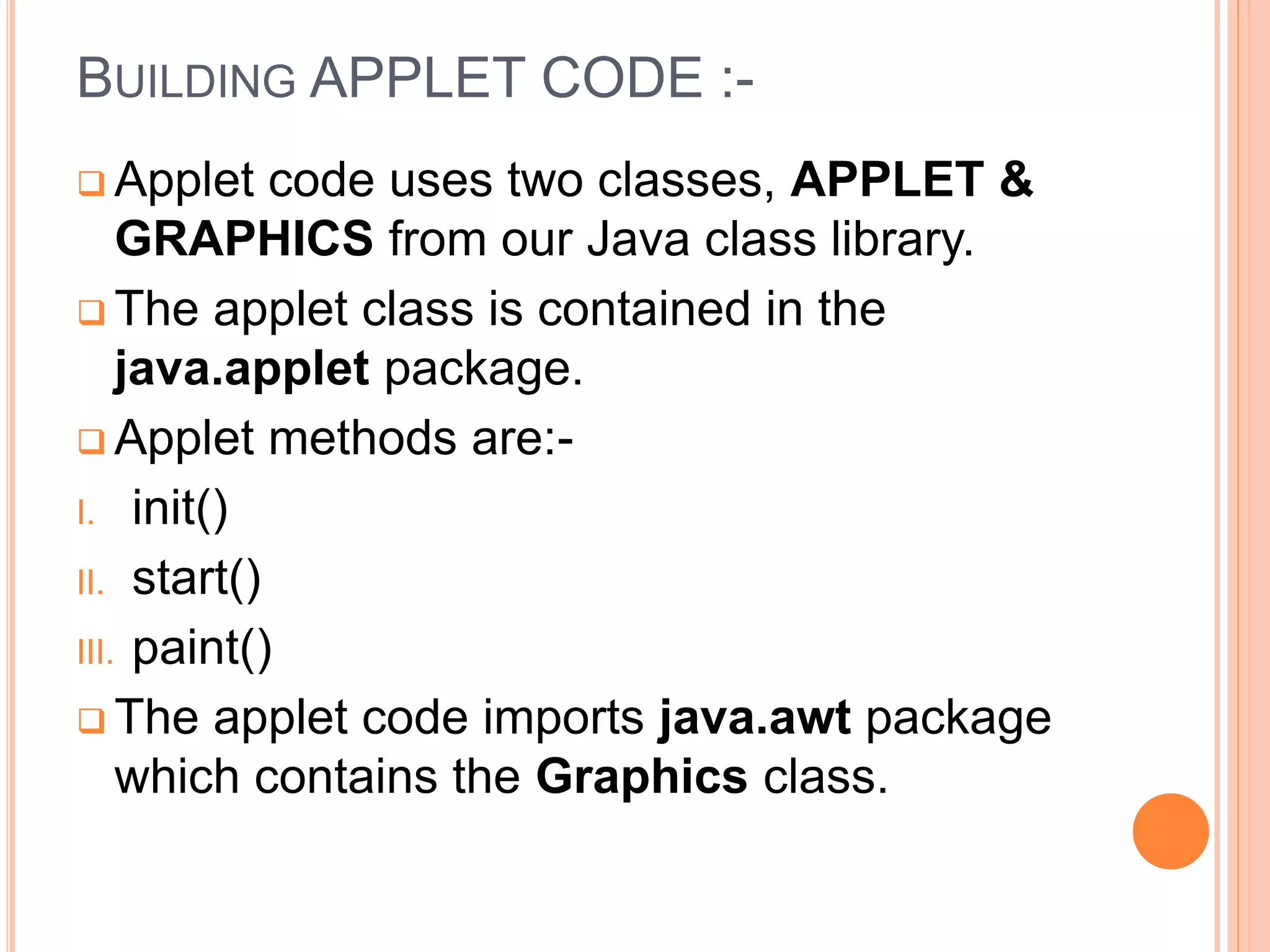 Applet programming | PPTX | Programming Languages | Computing