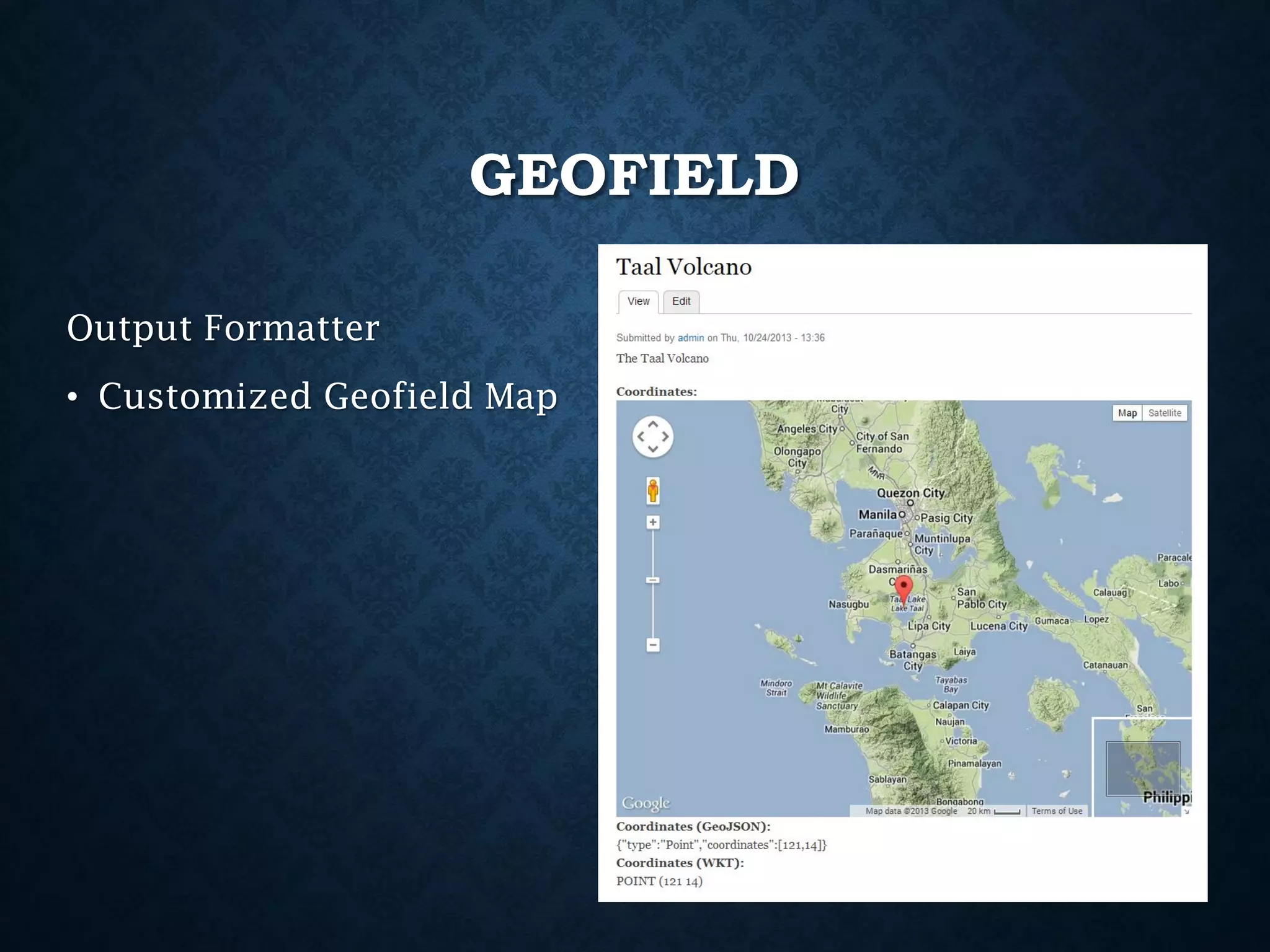 GEOFIELD
Output Formatter
• Customized Geofield Map

 