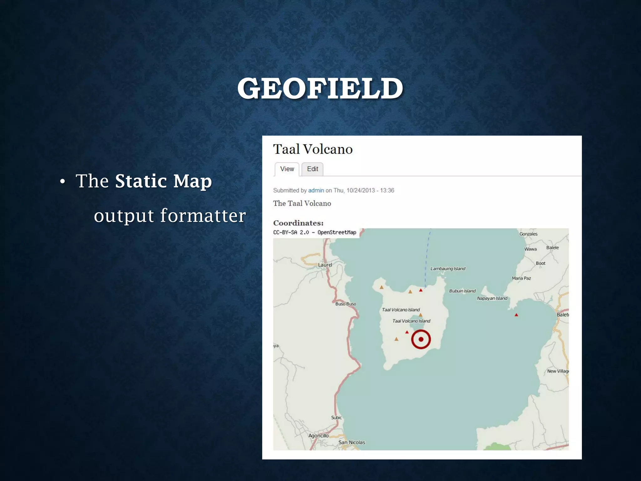 GEOFIELD
• The Static Map
output formatter

 