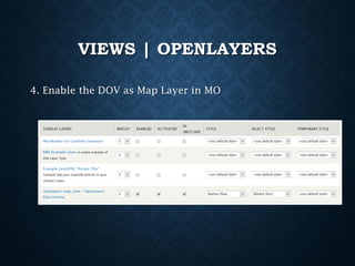 VIEWS | OPENLAYERS
4. Enable the DOV as Map Layer in MO

 