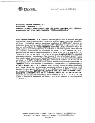 Contrato de Petrocarabobo a Clavellino - Ruta Urbana 4J-128-007-D-17-N-0012