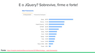 E o JQuery? Sobrevive, firme e forte!
Fonte: https://insights.stackoverflow.com/survey/2019#technology-_-web-frameworks
 