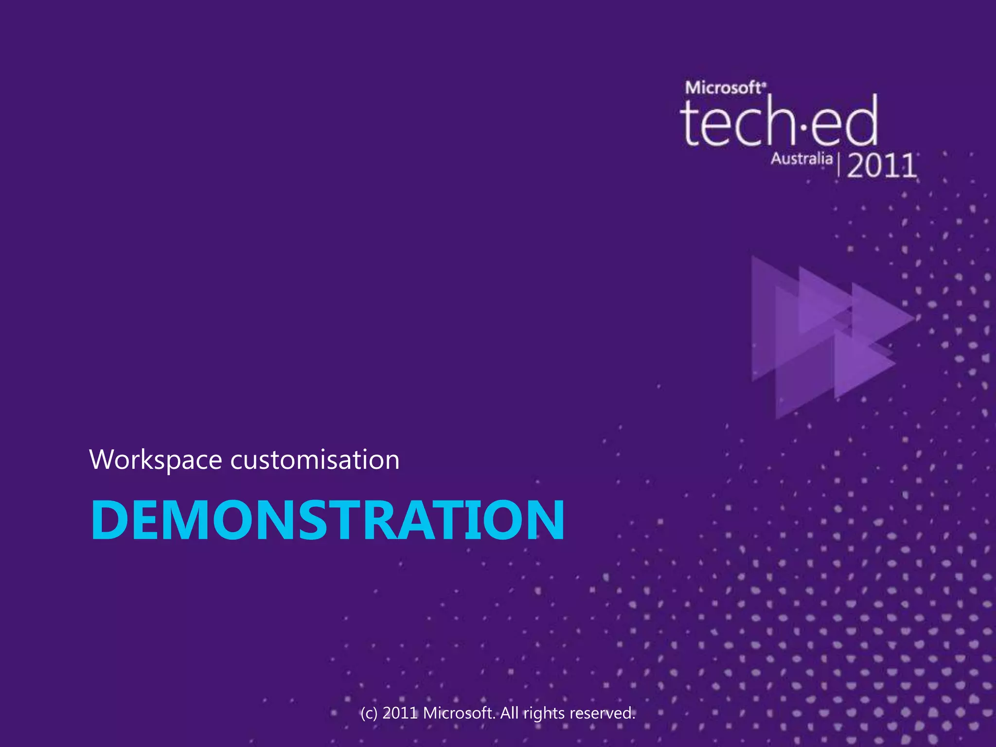 demonstrationWorkspace customisation(c) 2011 Microsoft. All rights reserved.