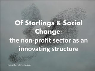 Of Starlings & Social
Change:
the non-profit sector as an
innovating structure
mstruthers@ryerson.ca
 