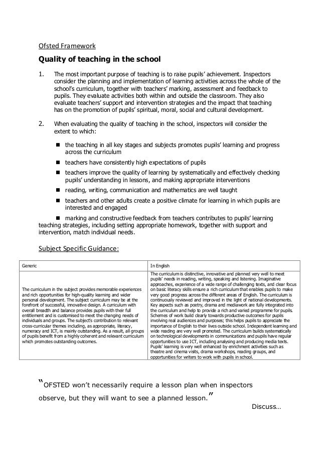 Ofsted framework planning