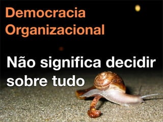 Democracia
Organizacional

Não signiﬁca decidir
sobre tudo
 