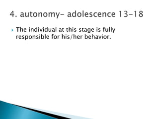  The individual at this stage is fully
responsible for his/her behavior.
 