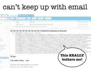 can’t keep up with email




                This REALLY
                 bothers me!
 