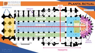 Planta Actual
6
CONTRAFUERTES
ARBOTANTE
CONTRAFUERTES
NAVE LATERAL
NAVE LATERAL
NARTEX
CAPILLAS
ABSIDIALES
NAVE CENTRAL
DEAMBULATORIO
ABSIDE
CORO
ALTAR
MAYOR
CRUZ
LATINA
TRANSEPTO
 