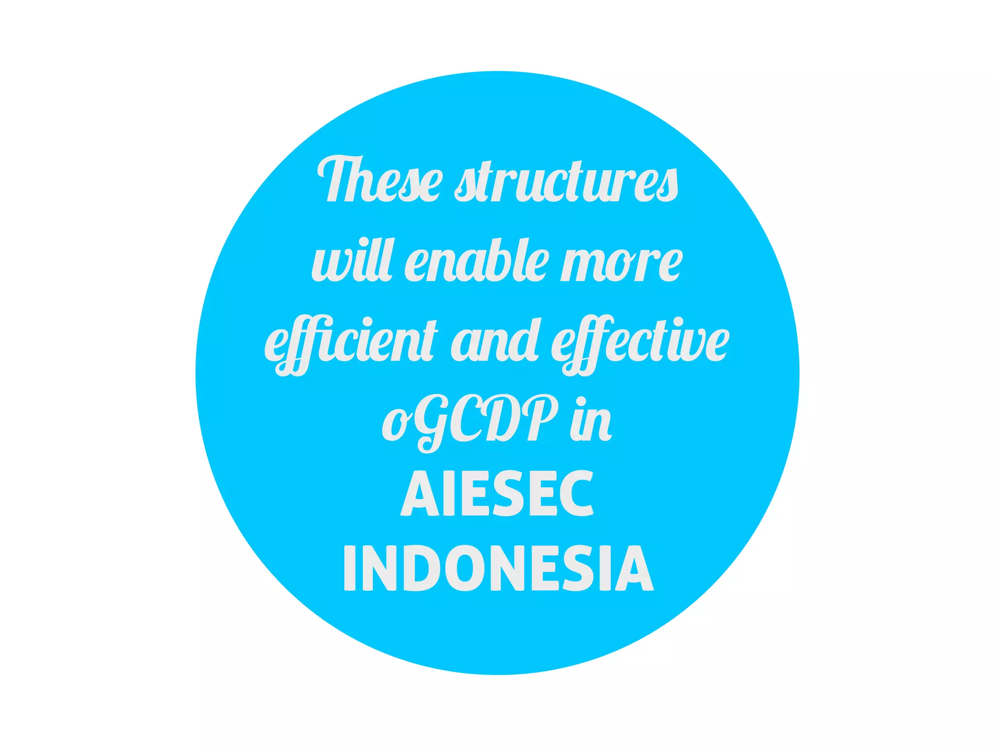 These structures
will enable more
eﬃcient and eﬀective
oGCDP in
AIESEC
INDONESIA

 