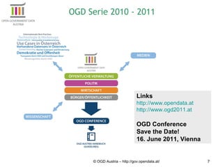 © OGD Austria – http://gov.opendata.at/ OGD Serie 2010 - 2011 Links http://www.opendata.at http://www.ogd2011.at OGD Conference Save the Date! 16. June 2011, Vienna 
