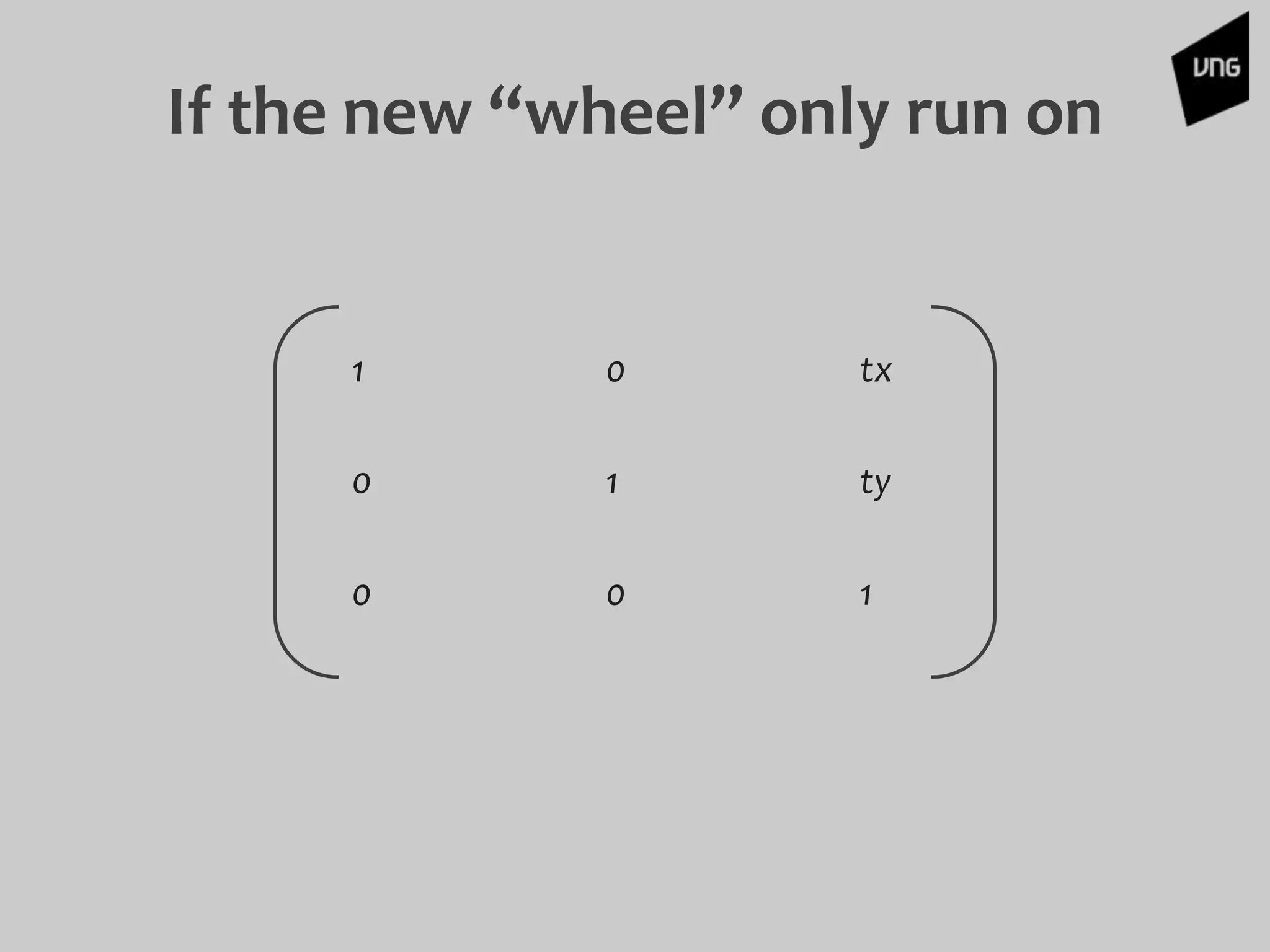 1 0 tx
0 1 ty
0 0 1
If the new “wheel” only run on
 