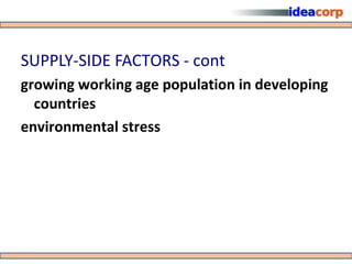 SUPPLY-SIDE FACTORS - cont
growing working age population in developing
  countries
environmental stress
 