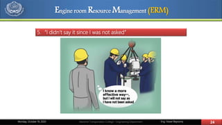 Eng. Yasser Bayoumy 24Maritime Transportation College – Engineering DepartmentMonday, October 19, 2020
5. “I didn’t say it since I was not asked”
Engine room Resource Management (ERM)
 