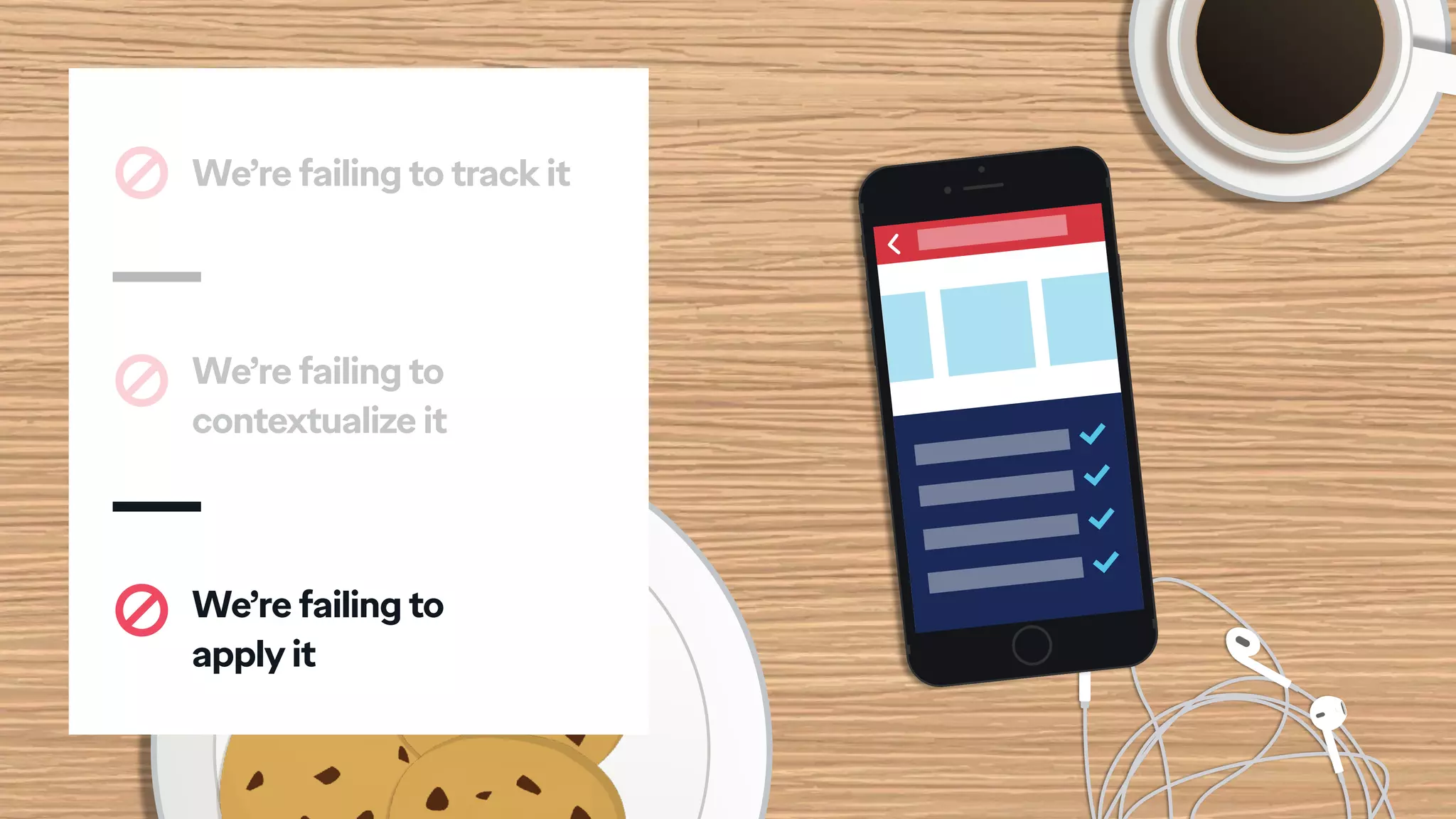 We’re failing to track it
We’re failing to
contextualize it
We’re failing to
apply it
 