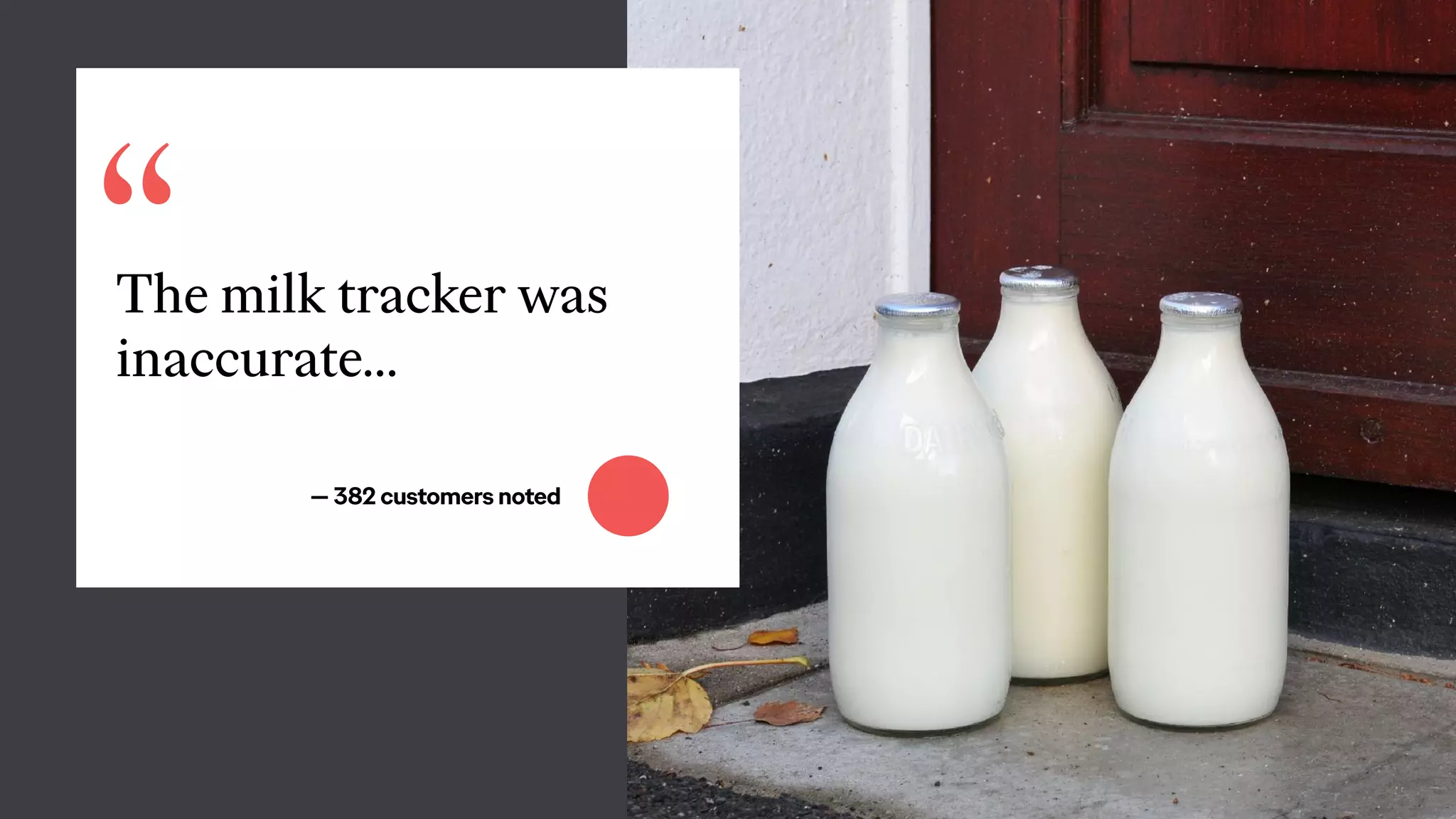 “The milk tracker was
inaccurate…
— 382 customers noted
 