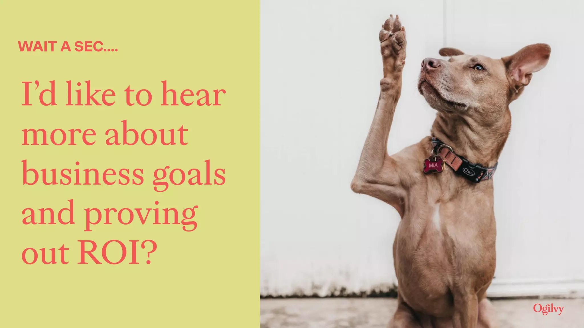 I’d like to hear
more about
business goals
and proving
out ROI?
WAIT A SEC….
 