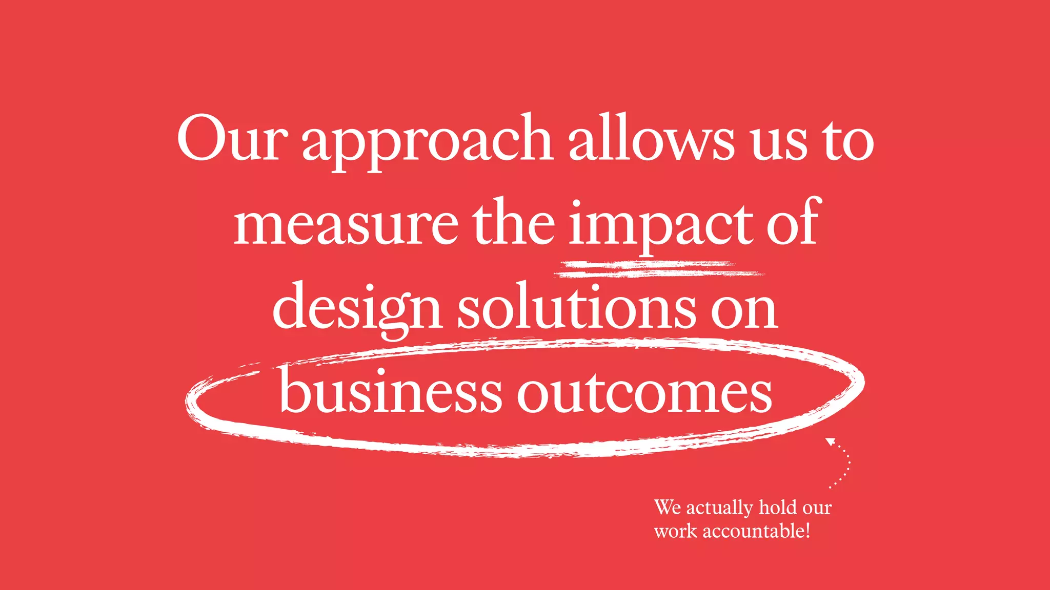 Our approach allows us to
measure the impact of
design solutions on
business outcomes
We actually hold our
work accountable!
 