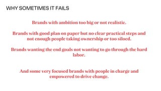 Brands with ambition too big or not realistic.
Brands with good plan on paper but no clear practical steps and
not enough ...