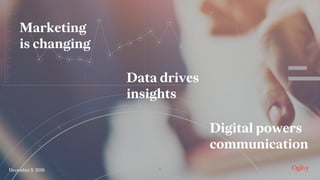 Data drives
insights
Marketing
is changing
Digital powers
communication
6December 3, 2018
 